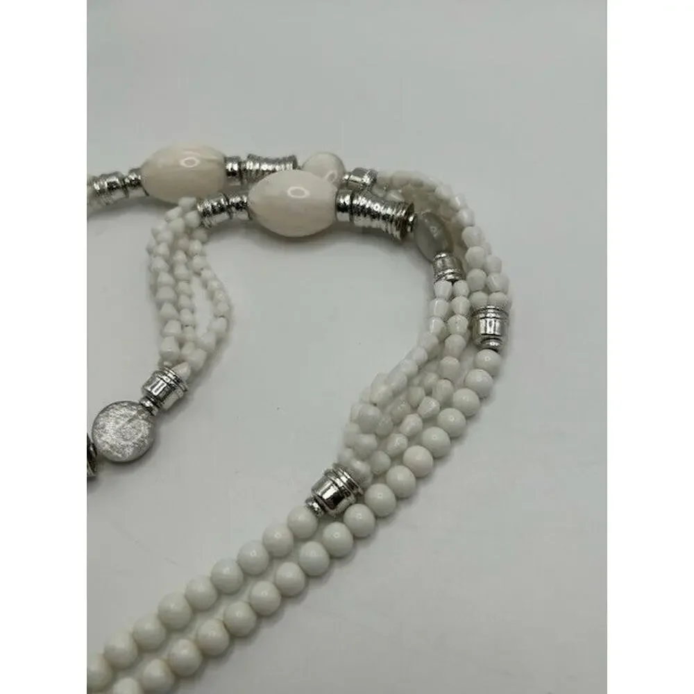 Chicos‎ Womens White Stone Beaded Silver Tone Necklace 36” Length